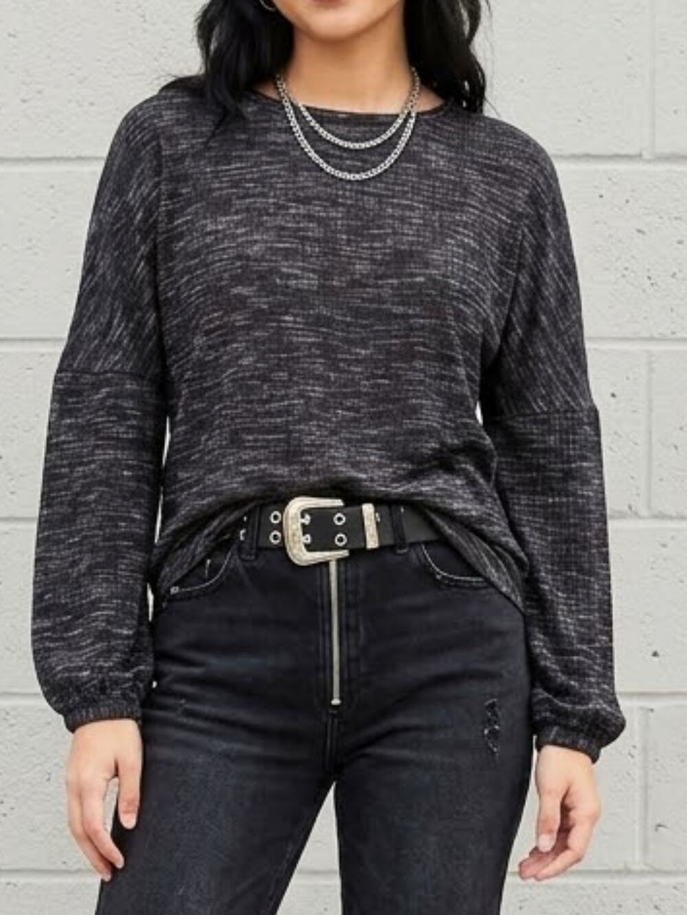 Juicy Couture Ribbed Bell Sleeve Top NWT Black Gray Size Medium